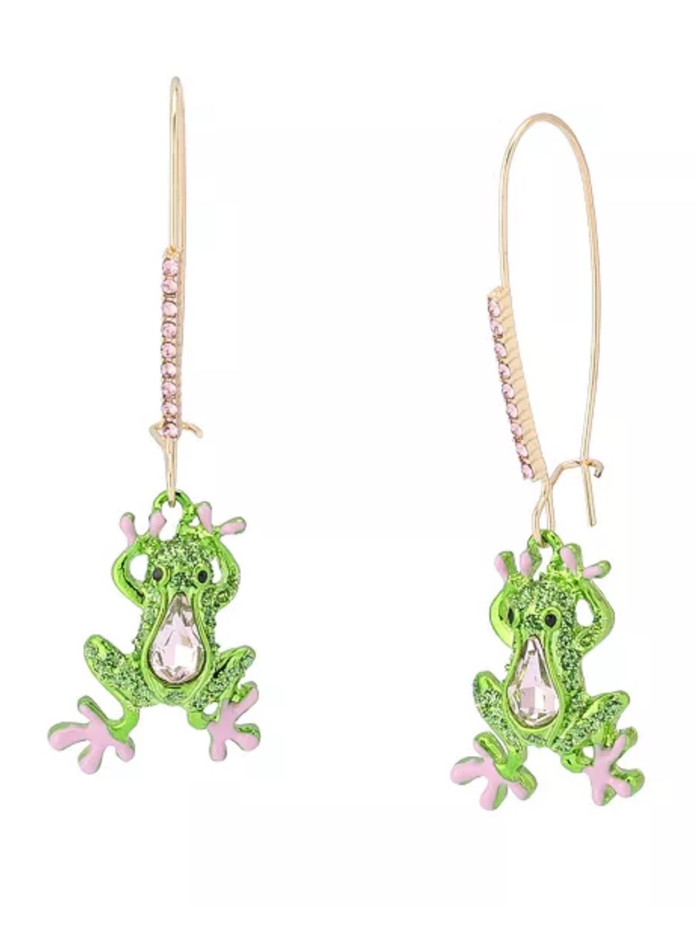 Betsey Johnson Backyard Frog Dangle Drop Earrings Pink and Green